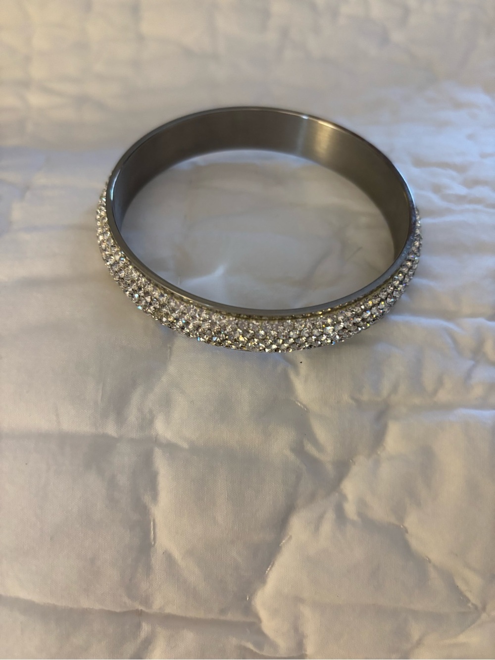 Silver Crystal Pave Stainless Steel Bangle Bracelet